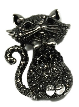 Broszka ozdoba agrafka kot czarny srebrny R36