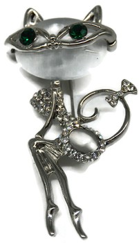 Broszka ozdoba agrafka kot srebrny cyrkonie R38